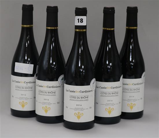 Five bottles of Cotes du Rhone, 2016